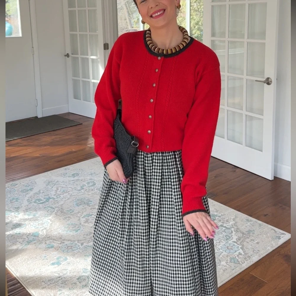 Red Button-Up Women's Sweater by Limited %100 wool in bright red color - Picture 11 of 11